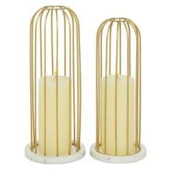 New 💯 Grayson Lane 2 Candle Gold Stone Pillar Contemporary Candle Holder - Set of 2 🥰