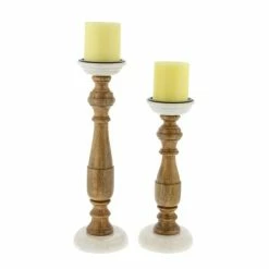 Best Sale β¨ Grayson Lane 2 Candle Brown Wood Pillar Contemporary Candle Holder - Set of 2 π