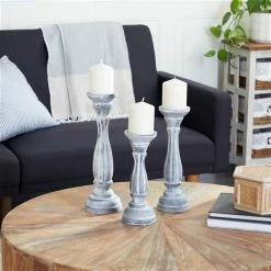 Best deal 🧨 Grayson Lane 1 Candle White Wood Pillar Traditional Candle Holder - Set of 3 🤩 -GRAYSON LANE Sales 2022 330858714 AlternateImage2 l