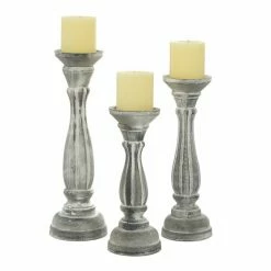 Best deal 🧨 Grayson Lane 1 Candle White Wood Pillar Traditional Candle Holder - Set of 3 🤩