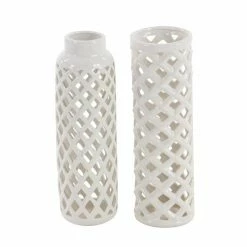 Best Pirce 🌟 Grayson Lane 4-in x 12-in Modern Vase White Stoneware - Set of 2 🛒 -GRAYSON LANE Sales 2022 330858740 AlternateImage4 l