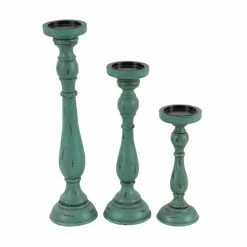 Top 10 ✔️ Grayson Lane 3 Candle Teal Wood Pillar Traditional Candle Holder - Set of 3 🎉 -GRAYSON LANE Sales 2022 330858758 AlternateImage5 l