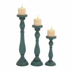 Top 10 βοΈ Grayson Lane 3 Candle Teal Wood Pillar Traditional Candle Holder - Set of 3 π