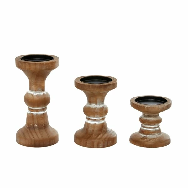 Hot Sale 👍 Grayson Lane 1 Candle Brown Wood Pillar Farmhouse Candle Holder - Set of 3 ⭐ 5 Hot Sale 👍 Grayson Lane 1 Candle Brown Wood Pillar Farmhouse Candle Holder - Set of 3 ⭐ - Image 5