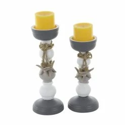 New ✨ Grayson Lane 2 Candle Grey Wood Pillar Coastal Candle Holder - Set of 2 🎉