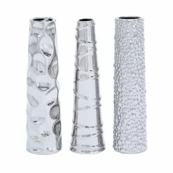 Best reviews of 🔔 Grayson Lane 12-in x 3-in Glam Vase in Silver Ceramic - Set of 3 😀
