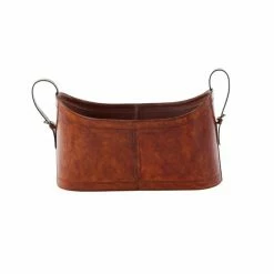 Best Sale 🎉 Grayson Lane 12-in x 21-in x 9-in Rustic Magazine Rack Holder - Brown Leather 🔔