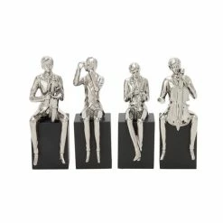 Budget 🔥 Grayson Lane 5-in x 14-in Silver Modern Musician Sculpture Porcelain - Set of 4 🤩