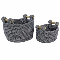 Coupon 🎁 Grayson Lane Eclectic Storage Basket in Grey Polyester - Set of 2 🔥