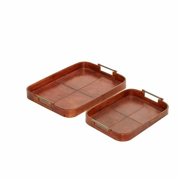 Hot Sale ๐ Grayson Lane Rustic Tray Brown Leather - Set of 2 ๐ 5 Hot Sale ๐ Grayson Lane Rustic Tray Brown Leather - Set of 2 ๐ - Image 5