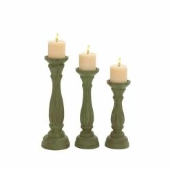 Cheap 🥰 Grayson Lane 3 Candle Green Wood Pillar Traditional Candle Holder - Set of 3 😀