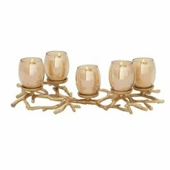 Deals ✔️ Grayson Lane 5 Candle Gold Metal Hurricane Coastal Candle Holder 🧨
