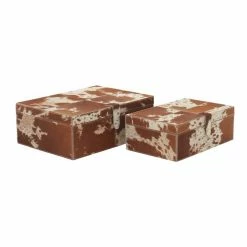 Hot Sale 👍 Grayson Lane Brown Natural Leather Box - Set of 2 🥰 -GRAYSON LANE Sales 2022 330859001 AlternateImage4 l