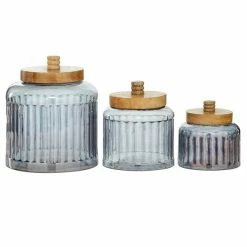Promo 🛒 Grayson Lane Farmhouse Decorative Jar in Grey Glass - Set of 3 💯