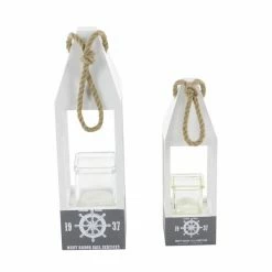 Best Sale 🛒 Grayson Lane 2 Candle Grey Wood Lantern Coastal Candle Holder - Set of 2 🎉 -GRAYSON LANE Sales 2022 330859019 AlternateImage5 l