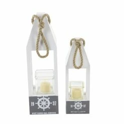 Best Sale π Grayson Lane 2 Candle Grey Wood Lantern Coastal Candle Holder - Set of 2 π