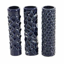 Coupon 🎁 Grayson Lane 3-in x 12-in Contemporary Vase Dark Blue Stoneware - Set of 3 🔔 -GRAYSON LANE Sales 2022 330859037 AlternateImage4 l