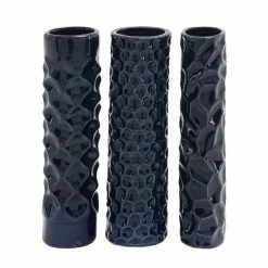 Coupon 🎁 Grayson Lane 3-in x 12-in Contemporary Vase Dark Blue Stoneware - Set of 3 🔔