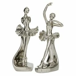 Hot Sale ⭐ Grayson Lane 4-in x 11-in Silver Glam Dancer Sculpture Porcelain - Set of 2 🎉