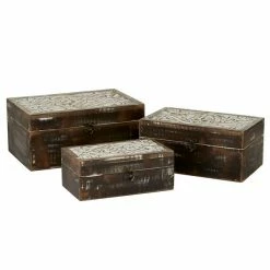 Promo ⭐ Grayson Lane Dark Brown Mango Wood Boxes - Set of 3 🧨