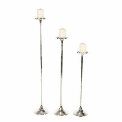New 😀 Grayson Lane Silver Pillar Candle Holder - Set of 3 ⭐