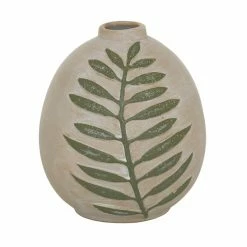 Discount ⭐ Grayson Lane Tan Ceramic Vase with Leaf 👍