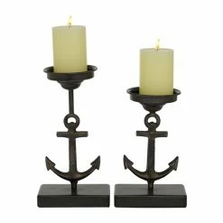Outlet 🌟 Grayson Lane Coastal Black Metal Pillar Candle Holder - Set of 2 🛒