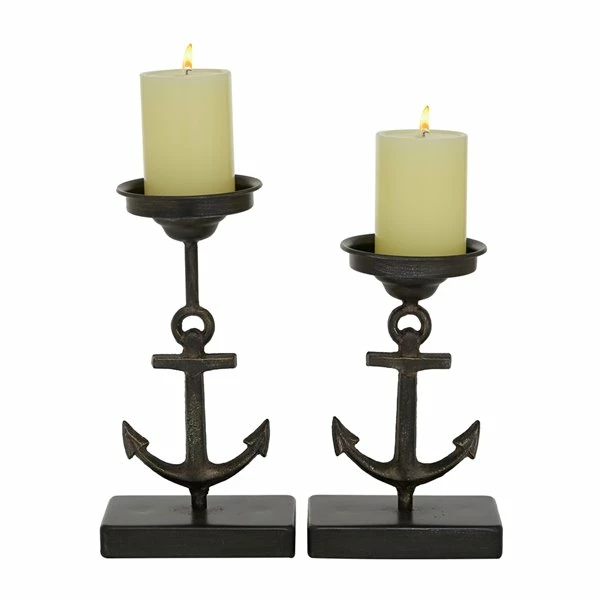 Outlet ๐ Grayson Lane Coastal Black Metal Pillar Candle Holder - Set of 2 ๐ 1 Outlet ๐ Grayson Lane Coastal Black Metal Pillar Candle Holder - Set of 2 ๐