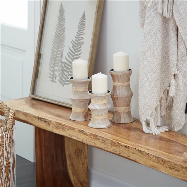 Hot Sale 🧨 Grayson Lane Set of 3 Natural Wooden Pillar Candle Holder ✔️ 2 Hot Sale 🧨 Grayson Lane Set of 3 Natural Wooden Pillar Candle Holder ✔️ - Image 2