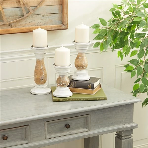 Coupon 👏 Grayson Lane Beige Wooden Pillar Candle Holder - Set of 3 🔥 2 Coupon 👏 Grayson Lane Beige Wooden Pillar Candle Holder - Set of 3 🔥 - Image 2