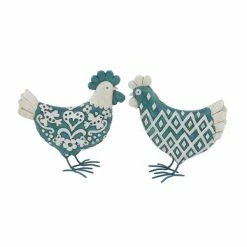 Flash Sale 👍 Grayson Lane Turquoise Polystone Rooster Sculpture - Set of 2 ⭐