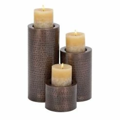 Best reviews of ⭐ Grayson Lane Brown Metal Pillar Candle Holder - Set of 3 🎁