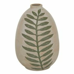 Flash Sale 😀 Grayson Lane Tan Coastal Ceramic Vase with Leaf 😀