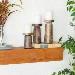New 🎉 Grayson Lane Natural Brown Wooden Pillar Candle Holder - Set of 3 🥰 -GRAYSON LANE Sales 2022 330859754 AlternateImage2 l