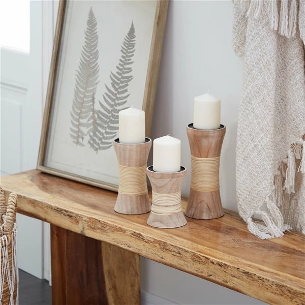 Buy π Grayson Lane Brown Wooden Pillar Candle Holder - Set of 3 π 2 Buy π Grayson Lane Brown Wooden Pillar Candle Holder - Set of 3 π - Image 2