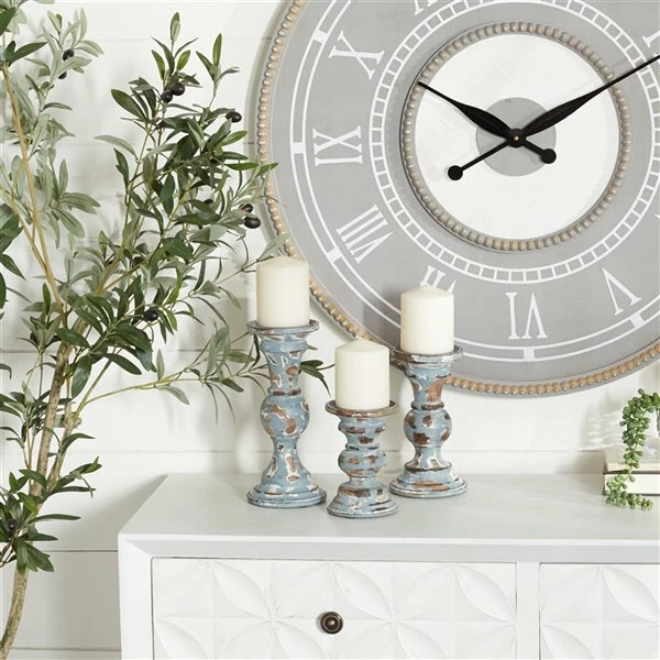 New 👍 Grayson Lane Light Blue Wooden Pillar Candle Holder - Set of 3 🎁 2 New 👍 Grayson Lane Light Blue Wooden Pillar Candle Holder - Set of 3 🎁 - Image 2