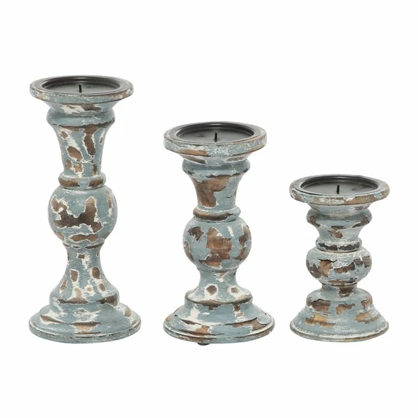New 👍 Grayson Lane Light Blue Wooden Pillar Candle Holder - Set of 3 🎁 5 New 👍 Grayson Lane Light Blue Wooden Pillar Candle Holder - Set of 3 🎁 - Image 5