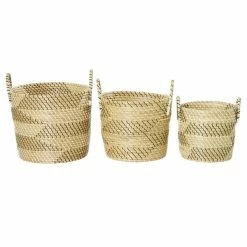 Buy 🎉 Grayson Lane Beige Sea Grass Storage Baskets - Set of 3 👏