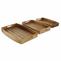 New 💯 Grayson Lane Brown Rustic Mango Wood Trays - Set of 3 ⌛