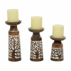Best Sale 𧨠Grayson Lane Natural Mango Wood Pillar Candle Holder - Set of 3 π₯°
