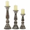 Best deal 💯 Grayson Lane Country Cottage Brown Wooden Pillar Candle Holder - Set of 3 🔔