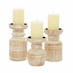 Best Sale π Grayson Lane Natural Wooden Pillar Candle Holder - Set of 3 π