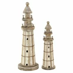 Promo 🥰 Grayson Lane White Wood Lighthouse Sculptures - Set of 2 🔥