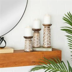 Deals 👏 Grayson Lane Mango Wood Pillar Candle Holder - Set of 3 👏 -GRAYSON LANE Sales 2022 330859923 AlternateImage2 l