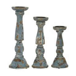 Best deal 🎉 Grayson Lane Blue Wooden Pillar Candle Holder - Set of 3 🎁 -GRAYSON LANE Sales 2022 330859952 AlternateImage3 l