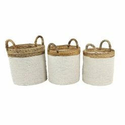 Discount 👏 Grayson Lane Coastal White Sea Grass Storage Baskets - Set of 3 🔥