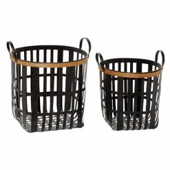 Discount ✔️ Grayson Lane Black Bamboo Storage Baskets - Set of 2 😀