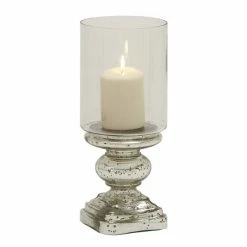Wholesale 🔔 Grayson Lane 14-in x 6-in Traditional Candle Holder - Silver Glass 🎁
