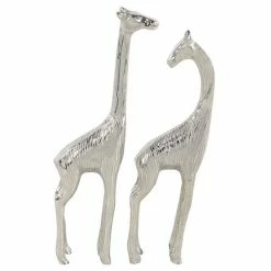 New ⭐ Grayson Lane Set of 2 15-in, 16-in Silver Modern Giraffe Sculpture - Aluminum ✨