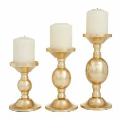 Cheap ⭐ Grayson Lane Set of 3 10-in x 4-in Transitional Candle Holders -Gold Aluminium 🥰